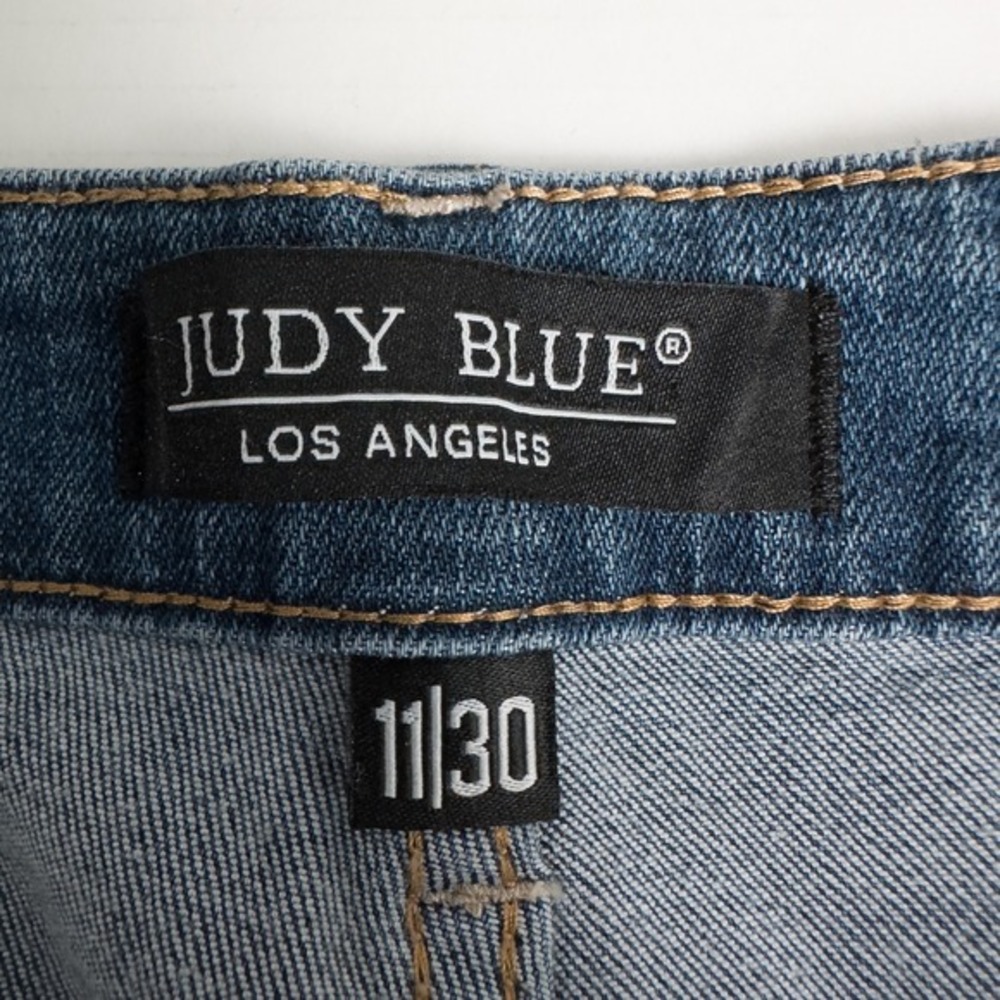 Judy Blue Plaid Cuff Slim Fit Jeans Womens 11/30 Mid Rise Medium Wash Distressed - Picture 3 of 14